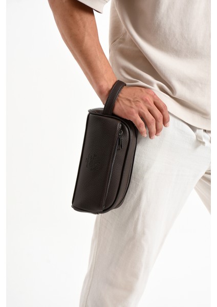 7045 Vegan Deri Erkek Traşlık ve El Çantası Kişisel Bakım Çantası El Portföyü