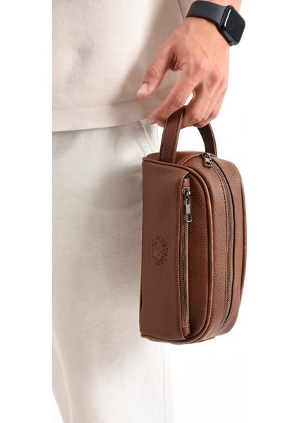 7045 Vegan Deri Erkek Traşlık ve El Çantası Kişisel Bakım Çantası El Portföyü