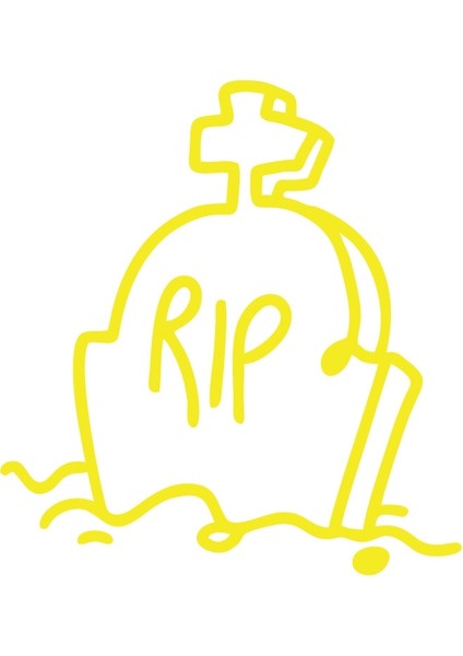 Rip Mezar Taşı Araba Sticker 17X17 cm Sarı