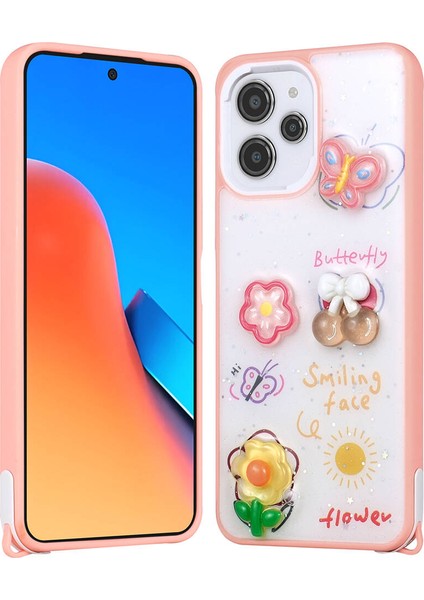 Xiaomi Redmi 12 4g Kılıf Parlayan Simli Kabartma Figürlü Cevze Kapak