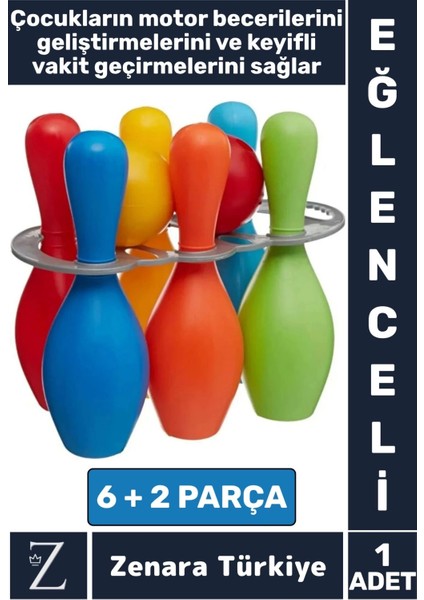 Eğitici Motor Beceri Koordinasyon Geliştirici Keyifli Vakit 6+2 Parça Çocuk Eğlenceli Bowling Seti