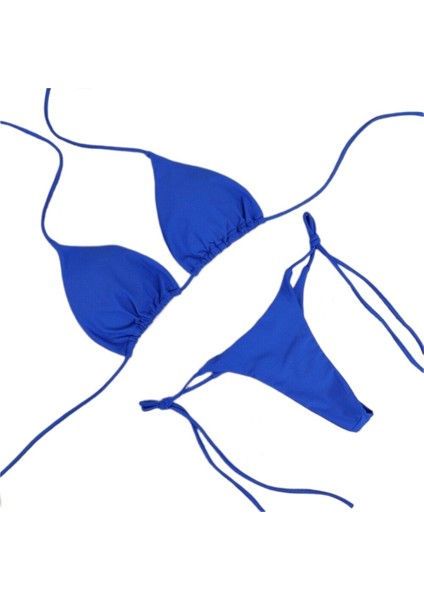 Yaz Mavi Bikini Mayo Göğüs Pedli Üç Noktalı Mayo Kadın Bölünmüş Ayarlanabilir Bağcıklar (Yurt Dışından)