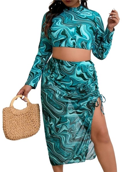 Yaz Yeni Kravat Boyalı Gazlı Bez Etek Baskı Üç Parçalı Mayo Bikini Büyük Beden Kadın (Yurt Dışından)