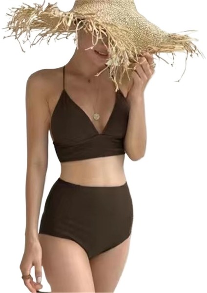 Kadın Mayo Bölünmüş Yüksek Bel Bikini Düz Renk Şık Sıcak Bahar Mayo (Yurt Dışından)