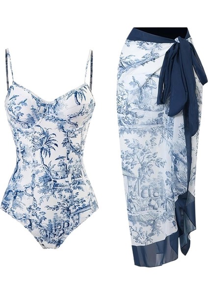 Kadınlar Için Yazlık Muhafazakar Mayo Mürekkep Boyama Baskı Tulum Şifon Etek Bayan Mayo (Yurt Dışından)