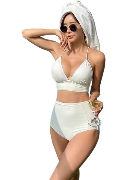 Kadın Mayo Bölünmüş Yüksek Bel Bikini Düz Renk Şık Sıcak Bahar Mayo (Yurt Dışından)
