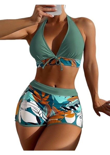 Yaz Yeşil Bikini Mayo Kadın Yüksek Kaliteli Baskılı Boksör Şort Mayo Sıcak Bahar Mayo (Yurt Dışından)