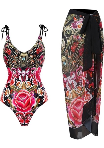 Yaz Baskılı Mayo Kadın Tek Parça Güneş Kremi Etek Tatil Tarzı Mayo Kadın (Yurt Dışından)