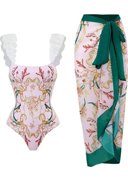 Yaz Iki Takım Mayo Kadın Baskılı Tulum Güneş Kremi Şifon Etek Mayo (Yurt Dışından)
