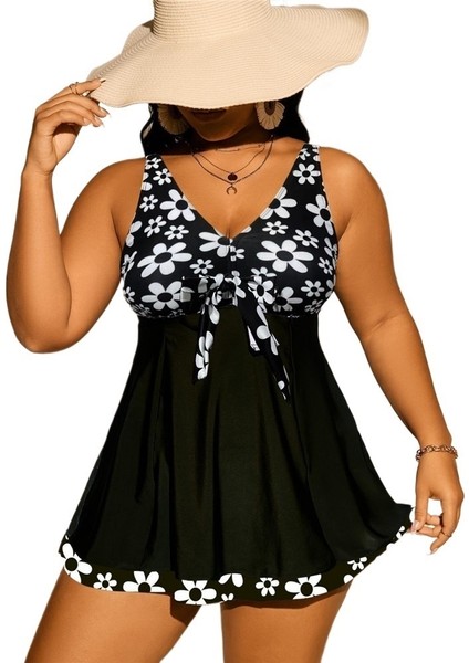 Küçük Papatya Desenli Boxer Külot Büyük Beden Tankini Muhafazakar Mayo Seti Beden: 0xl Göğüs 82CM (Yurt Dışından)