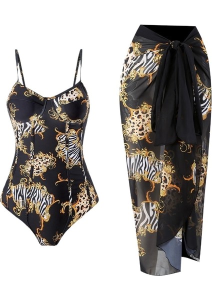 Yaz Retro Muhafazakar Mayo Kadın Mürekkep Boyama Baskı Tulum Şifon Etek Tatil Bayan Mayo (Yurt Dışından)