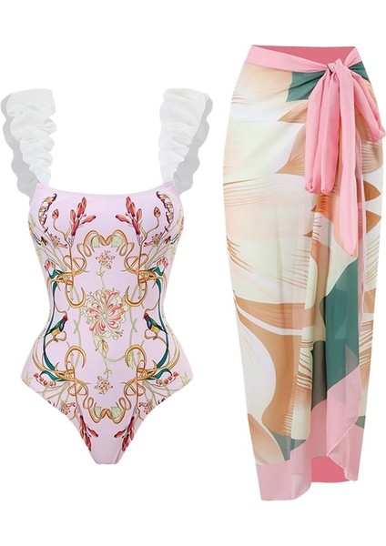 Yaz Iki Takım Mayo Kadın Baskılı Tulum Güneş Kremi Şifon Etek Mayo (Yurt Dışından)