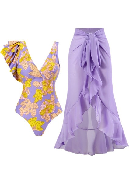 Kadınlar Için Yazlık Iki Parçalı Mayo Moda Baskılı Güneş Kremi Plaj Gazlı Bez Mayo (Yurt Dışından)