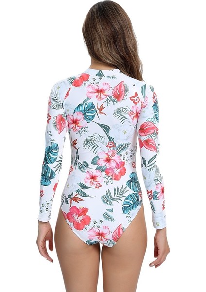 Yaz Baskılı Uzun Kollu Tek Parça Fermuarlı Spor Yarış Şnorkelli Dalış Sörf Kıyafeti Kadın Mayo (Yurt Dışından) fiyatları