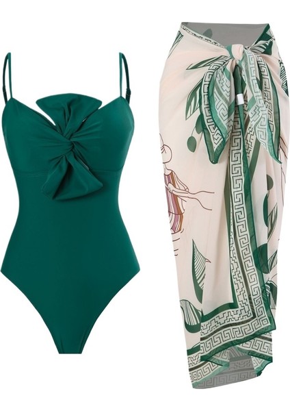 Yaz Gazlı Bez Etek Takım Elbise Mayo Kadın Fiyonklu Sütyen Tek Parça Külot Sıkı Bel Inceltici (Yurt Dışından)