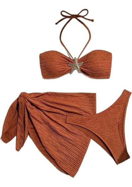 Kadınlar Için Yeni Stil Bikini Düz Renk Mayo Üç Parçalı Tüp Üst Plaj Elbisesi (Yurt Dışından)