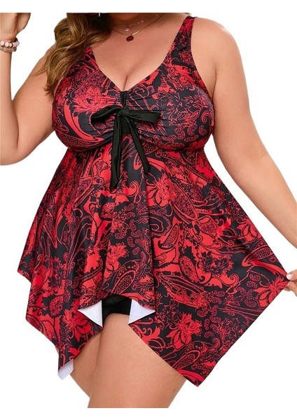 Yaz Büyük Beden Bölünmüş Plaj Giyim Kadın Düzensiz Baskı Tasarım Etek Bikini Boyutu: 0xl Göğüs [83CM] (Yurt Dışından)