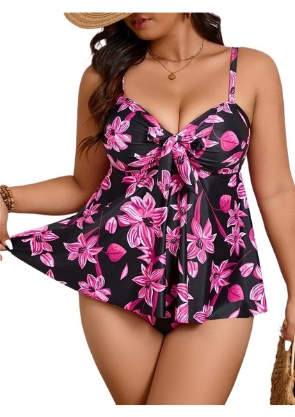 Yaz Büyük Beden Iki Parça Tankini Kadın Mayo Elbise Baskılı Mayo Beden: 1xl Göğüs 86CM (Yurt Dışından)