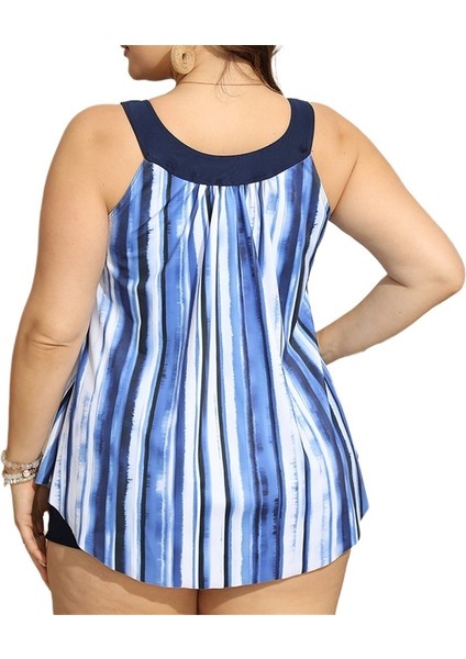 Yaz Büyük Beden Kadın Tankini Çizgili Baskılı Bol Yüksek Bel Boxer Mayo Beden: 5xl Göğüs 120CM (Yurt Dışından) fiyatları