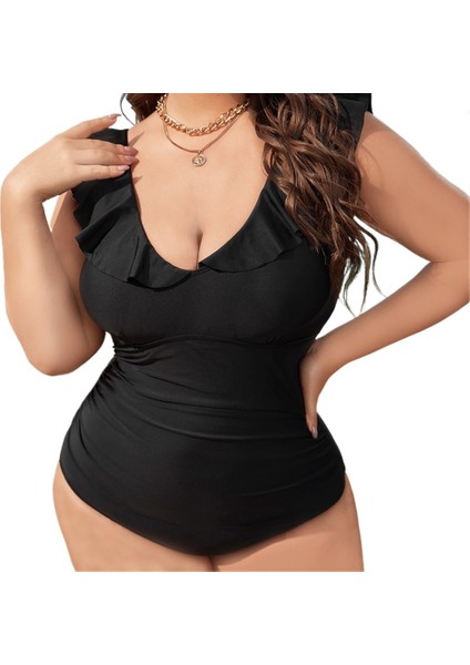 Yaz Yeni Büyük Boy Mayo Kadınlar Için Yüksek Kaliteli Düz Renk Tek Parça Mayo Muhafazakar Plaj Mayo Boyutu: 1xl Göğüs 112CM (Yurt Dışından)