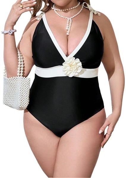 Yaz Yeni Büyük Boy Mayo Kadın Siyah Beyaz Dikiş Büyük Boy Mayo Plaj Mayo Boyutu: 2xl Göğüs 117CM (Yurt Dışından)