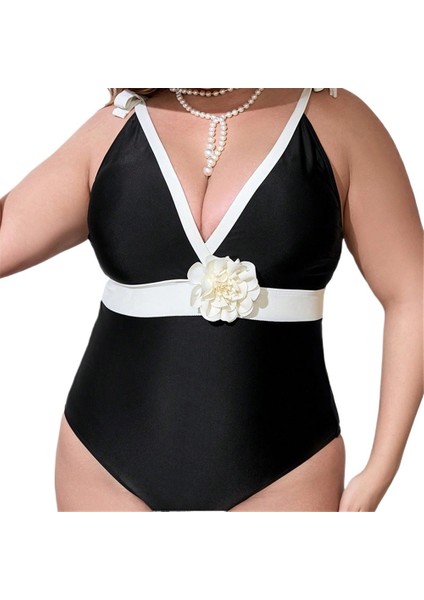 Yaz Yeni Büyük Boy Mayo Kadın Siyah Beyaz Dikiş Büyük Boy Mayo Plaj Mayo Boyutu: 1xl Göğüs 112CM (Yurt Dışından)
