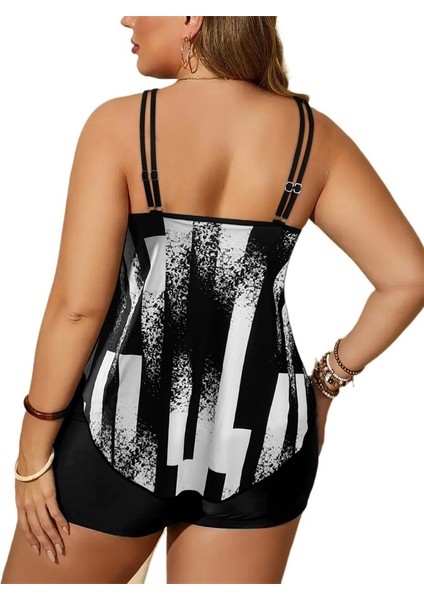 Yazlık Siyah Beyaz Kareli Desenli Boxer Külot Büyük Beden Tankini Muhafazakar Tatil Mayo Beden: 4xl Göğüs 107CM (Yurt Dışından) fiyatları
