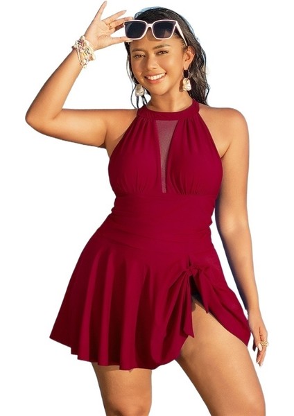 Yaz Büyük Beden Kırmızı Mayo Kadın Büyük Beden Mayo Elbise Tek Parça Mayo Bayanlar (Yurt Dışından)