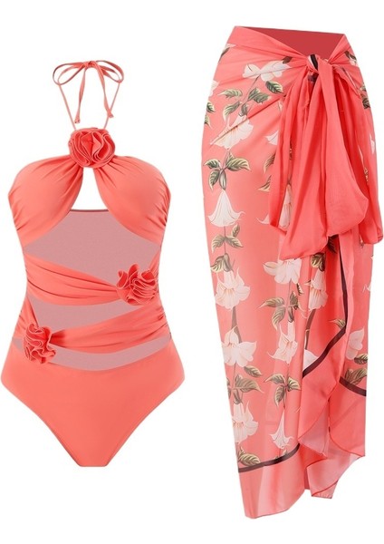 Yaz Yüzme Temel Mayo Kadın Plaj Tatil Gazlı Bez Etek Güneş Kremi Çok Renkli Tek Parça Mayo (Yurt Dışından)