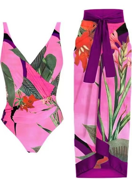 Kadınlar Için Yazlık Mayo Iki Parçalı Takım Elbise, Kalçaya Sarılı Uzun Pantolon Etekli Baskılı Tek Parça Muhafazakar Kıyafetler Beden: Xl (Yurt Dışından)