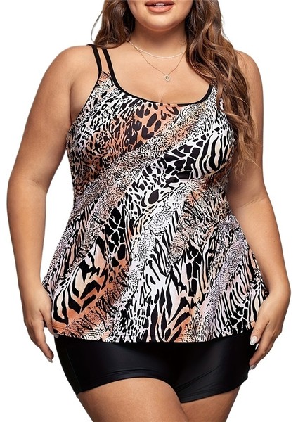 Yazlık Kadın Büyük Leopar Desenli Muhafazakar Bölünmüş Yüksek Bel Bikini Beden: 3xl Göğüs 106CM (Yurt Dışından)