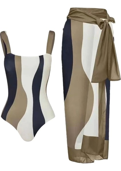 Kadınlar Için Yaz Yeni Iki Parçalı Mayo Üç Renkli Baskılı Tulum Güneş Kremi Etek Boyut: S (Yurt Dışından)