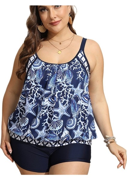 Yaz Modası Büyük Beden Kadın Tankini Bol Etek Boxer Mayo Beden: 0xl Göğüs 86CM (Yurt Dışından)