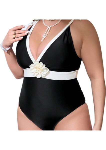 Yaz Yeni Büyük Boy Mayo Kadın Siyah Beyaz Dikiş Büyük Boy Mayo Plaj Mayo Boyutu: 0xl Göğüs 108CM (Yurt Dışından)