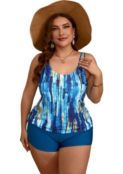Yaz Büyük Beden Mayo Baskılı Bölünmüş Boxer Külot Tankini Iki Parçalı Mayo Kadın Beden: 3xl Göğüs 106CM (Yurt Dışından)