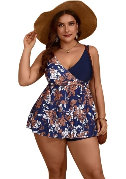 Yaz Büyük Beden Bol Etek Dikiş Baskı Mayo Plaj Kıyafeti Bikini Kadın Beden: 0xl Göğüs 90CM (Yurt Dışından)