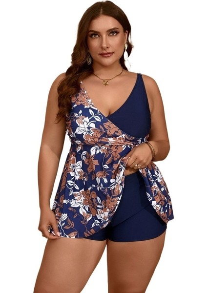 Yaz Büyük Boy Bol Etek Dikiş Baskı Mayo Plaj Kıyafeti Bikini Kadın Bedeni: 2xl Göğüs 102CM (Yurt Dışından)