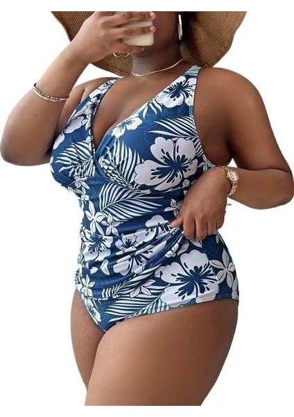 Yaz Mayo Büyük Boy Baskılı Stil Kadın Yüksek Bel Iki Parçalı Mayo Kadın Boyutu: 5xl (Yurt Dışından)