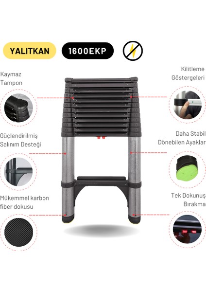 3.8m Kevlar Yalıtkan/Yüksek Gerilime Dayanıklı Uzatma Teleskopik Merdiven AC25KV - 1600EKP