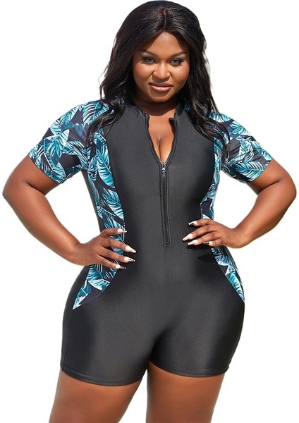 Yaz Sporları Tek Parça Mayo Kadın Uzun Kollu Baskılı Mayo Kadın Büyük Beden Sörf Takımı Beden: 0xl (Yurt Dışından)