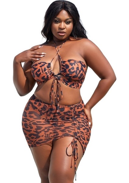 Yaz Yeni Iki Parçalı Mayo Leopar Desenli Büyük Boy Üç Parçalı Takım Büyük Boy Mayo Kadın Boyutu: 3xl (Yurt Dışından)