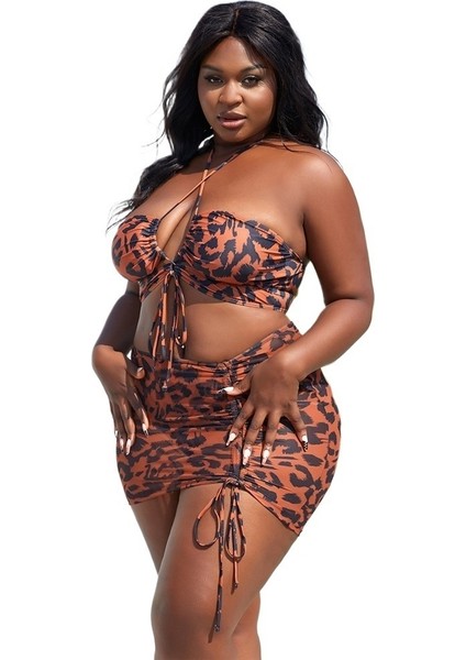 Yaz Yeni Iki Parçalı Mayo Leopar Desenli Büyük Boy Üç Parçalı Takım Büyük Boy Mayo Kadın Boyutu: 2xl (Yurt Dışından)
