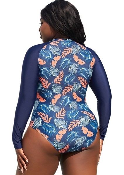 Yaz Tek Parça Mayo Baskılı Uzun Kollu Fermuarlı Mayo Kadın Büyük Beden Sörf Takımı Beden: 3xl (Yurt Dışından) modelleri
