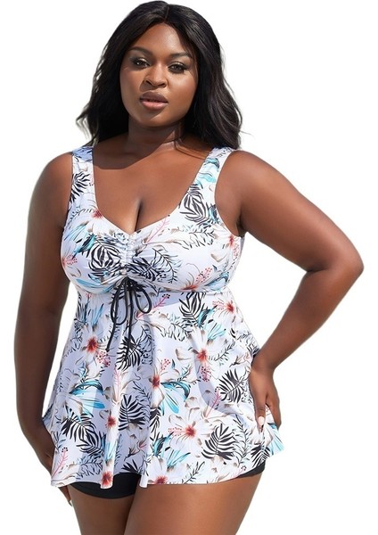 Yaz Yeni Iki Parçalı Mayo Baskılı Büyük Boy Tankini Takımı Kadın Bedeni: 1xl (Yurt Dışından)