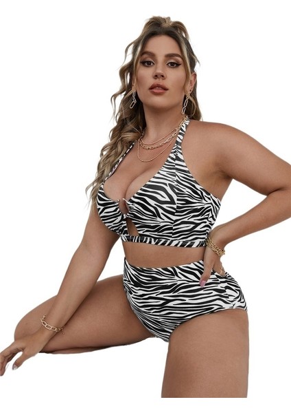 Yaz Büyük Beden Bikini Çizgili Baskılı Çok Renkli Iki Parçalı Yüksek Bel Külot Kadın Mayo Beden: 1xl (Yurt Dışından) fiyatları
