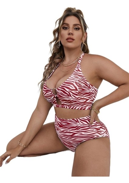 Yaz Büyük Beden Bikini Çizgili Baskılı Çok Renkli Iki Parçalı Yüksek Bel Külot Kadın Mayo Beden: 0xl (Yurt Dışından) fiyatları