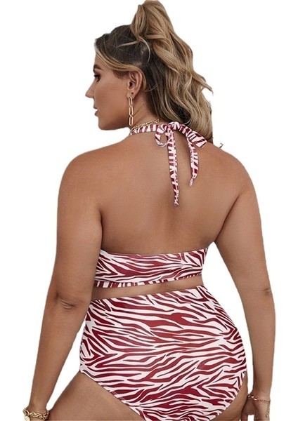Yaz Büyük Beden Bikini Çizgili Baskılı Çok Renkli Iki Parçalı Yüksek Bel Külot Kadın Mayo Beden: 0xl (Yurt Dışından) modelleri