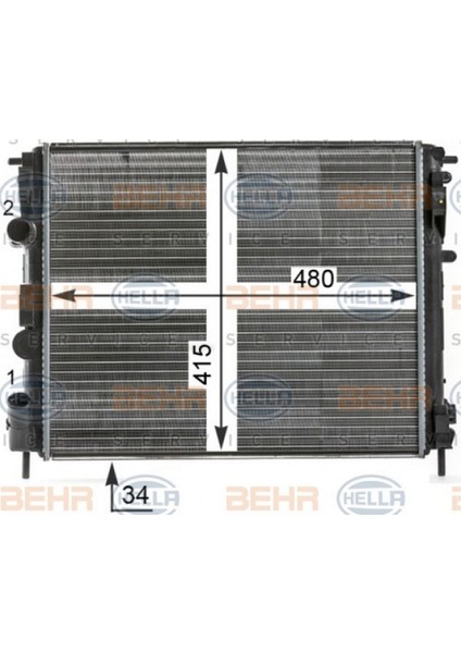 Radyatör Clio Ii-Kng -Logan-Solenza-1.5dci-1.4-1.6 16V-1.9DTI Ac Mek 480X415X34 Dpmah