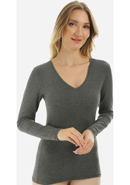 Uzun Kollu V Yaka Slim Fit Kadın Body 2039