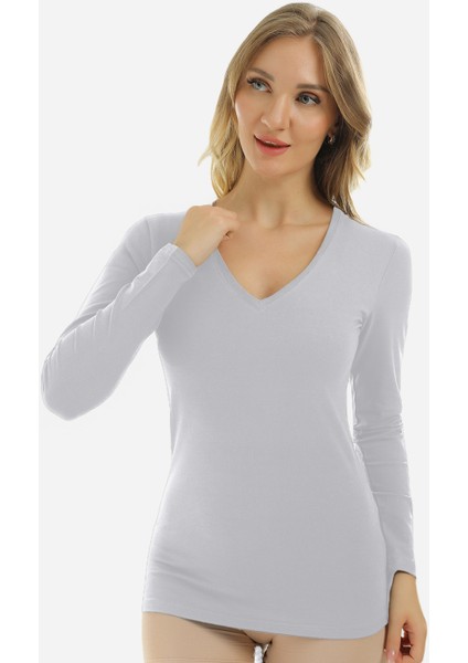 Uzun Kollu V Yaka Slim Fit Kadın Body 2039